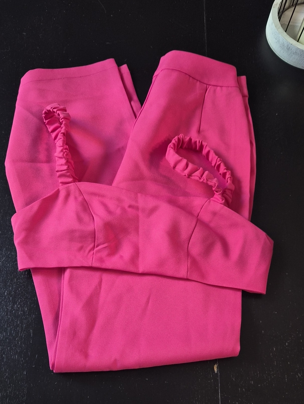 SHEIN Hot Pink High-Waist Trousers with Ruched-Strap Cropped Top Set